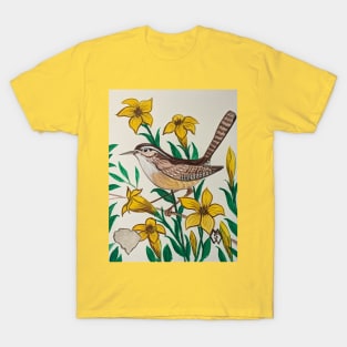 South Carolina state bird and flower, the Carolina wren and yellow jessamine T-Shirt